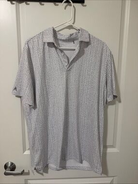 Antigua White Polo with Black Micro-Print